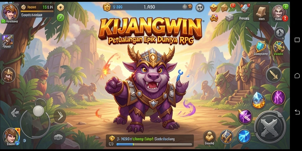 Tampilan permainan KIJANGWIN dengan aksi epik dan karakter menarik.